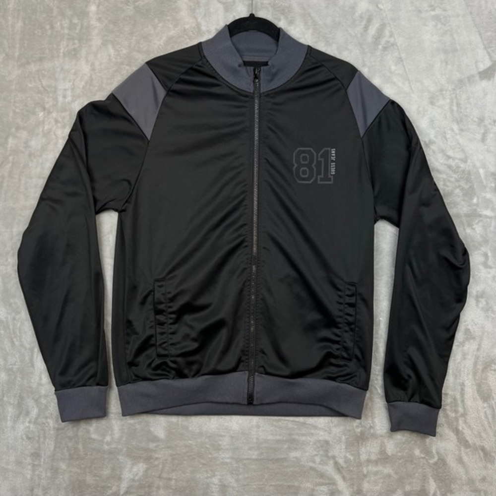 Guess Jeans Track Jacket 81 Black Grey Zip Up Bomber Style‎ Large Mens